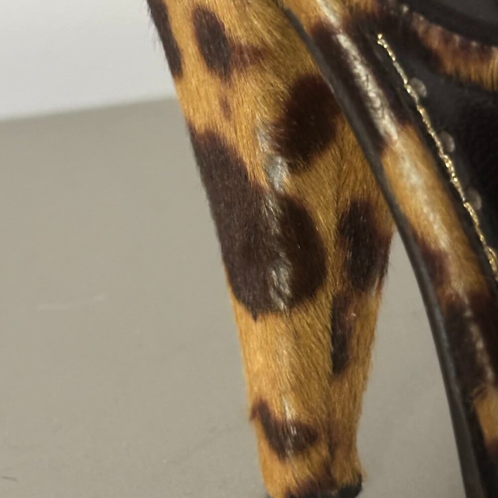 YSL Leopard Calf Hair Peep-Toe Heels with Leather Tassels - Picture 5 of 7